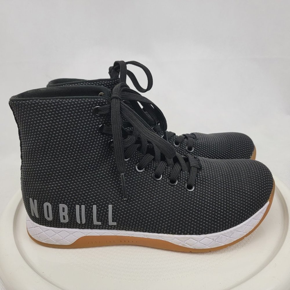 NoBull Mens 7 Womens 8.5 High Top Black White Gum Trainer Shoes Superfabric